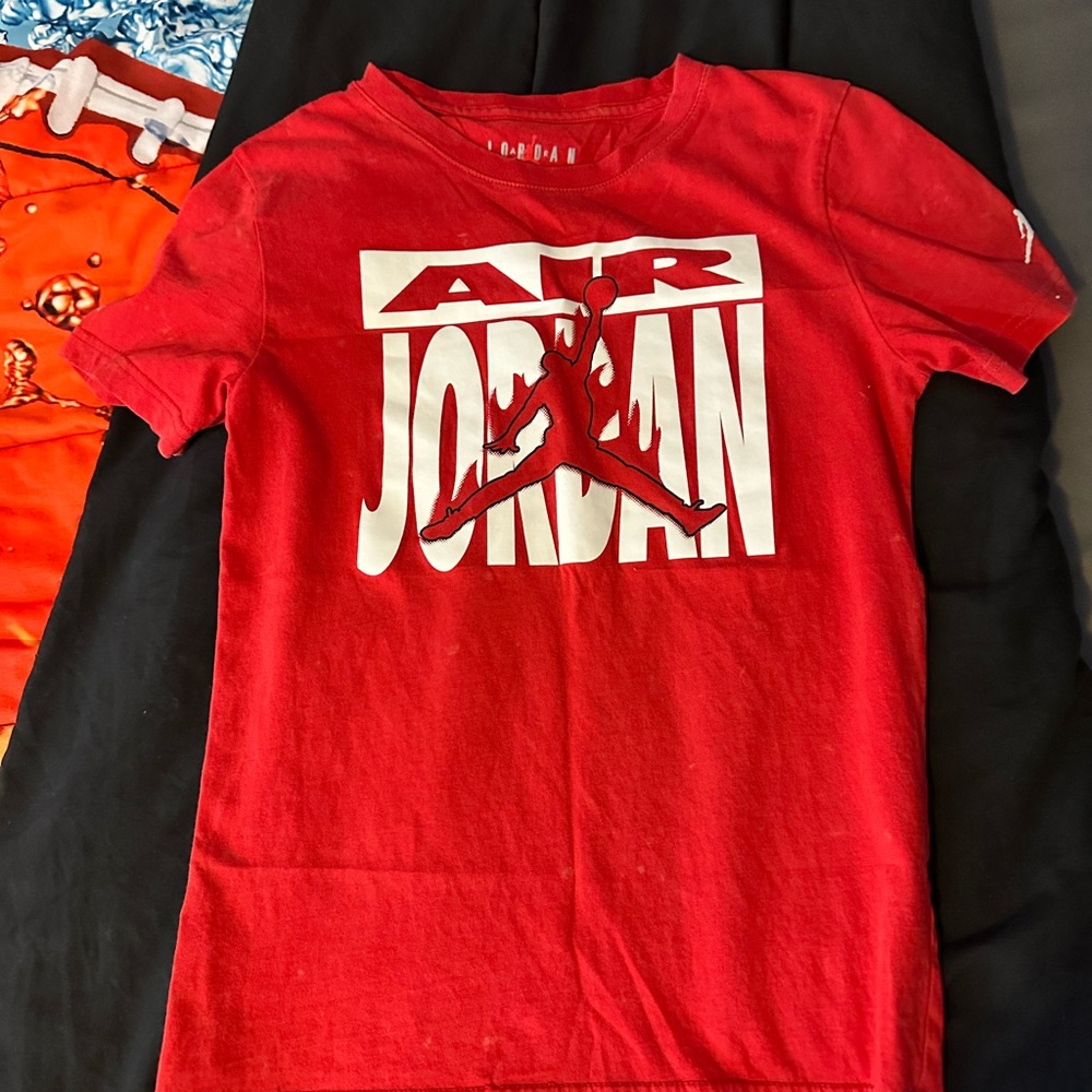 Jordan Kids Red and White Logo Tee